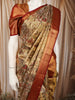 Antique Gold Floral Vine Zari Woven Design Pure Tissue Kanchipuram Silk Saree with Contrast Zari Border