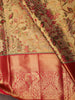 Antique Gold Floral Vine Zari Woven Design Pure Tissue Kanchipuram Silk Saree with Contrast Zari Border
