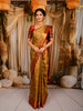 Antique Gold Floral Vine Zari Woven Design Pure Tissue Kanchipuram Silk Saree with Contrast Zari Border