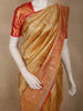 Antique Gold Floral Zari Woven Design Pure Kanchipuram Silk Saree with Contrast Zari Border