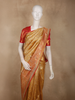 Antique Gold Floral Zari Woven Design Pure Kanchipuram Silk Saree with Contrast Zari Border