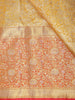 Antique Gold Floral Zari Woven Design Pure Kanchipuram Silk Saree with Contrast Zari Border