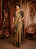 Antique Gold Geometric Woven Tissue Silk Saree with Contrast Floral Border