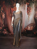 Antique Gold Grey Abstract Stone Embellished Design Crushed Fancy Saree with Designer Border
