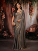 Antique Gold Grey Abstract Stone Embellished Design Crushed Fancy Saree with Designer Border