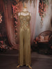 Antique Gold Heavy Sequins and Beads Embroidered Design Shimmer Indo Western Palazzo Suit with Choker Dupatta