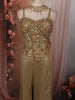 Antique Gold Heavy Sequins and Beads Embroidered Design Shimmer Indo Western Palazzo Suit with Choker Dupatta