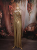 Antique Gold Heavy Sequins and Beads Embroidered Design Shimmer Indo Western Palazzo Suit with Choker Dupatta