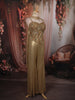 Antique Gold Heavy Sequins and Beads Embroidered Design Shimmer Indo Western Palazzo Suit with Choker Dupatta