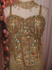 Antique Gold Heavy Sequins and Beads Embroidered Design Shimmer Indo Western Palazzo Suit with Choker Dupatta