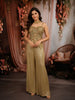 Antique Gold Heavy Sequins and Beads Embroidered Design Shimmer Indo Western Palazzo Suit with Choker Dupatta