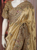 Antique Gold Paisley Sequins and Beads Embroidered Design Pure Tissue Silk Party Wear Saree with Stitched Designer Blouse