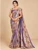 Antique Gold Purple Floral Vine Zari Woven Design Semi Tissue Banarasi Fancy Saree with Stone Work Scalloped Border