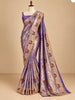Antique Gold Purple Floral Vine Zari Woven Design Semi Tissue Banarasi Fancy Saree with Stone Work Scalloped Border