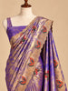 Antique Gold Purple Floral Vine Zari Woven Design Semi Tissue Banarasi Fancy Saree with Stone Work Scalloped Border