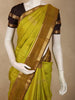 Antique Lime Green Checked Zari Woven Design Pure Kanchipuram Silk Saree with Contrast Zari Border