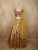 Antique Mustard Golden Yellow Floral Printed and Sequins Embroidered Design Crepe Bridesmaids Lehenga with Dupatta