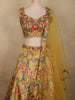 Antique Mustard Golden Yellow Floral Printed and Sequins Embroidered Design Crepe Bridesmaids Lehenga with Dupatta