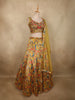 Antique Mustard Golden Yellow Floral Printed and Sequins Embroidered Design Crepe Bridesmaids Lehenga with Dupatta