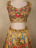 Antique Mustard Golden Yellow Floral Printed and Sequins Embroidered Design Crepe Bridesmaids Lehenga with Dupatta