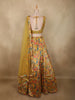 Antique Mustard Golden Yellow Floral Printed and Sequins Embroidered Design Crepe Bridesmaids Lehenga with Dupatta