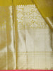 Antique Mustard Olive Floral Butta Zari Woven Design Pure Kanchipuram Silk Saree with Pink Zari Border
