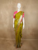 Antique Mustard Olive Floral Butta Zari Woven Design Pure Kanchipuram Silk Saree with Pink Zari Border