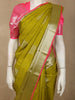Antique Mustard Olive Floral Butta Zari Woven Design Pure Kanchipuram Silk Saree with Pink Zari Border
