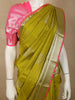 Antique Mustard Olive Floral Butta Zari Woven Design Pure Kanchipuram Silk Saree with Pink Zari Border