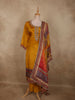 Antique Mustard Yellow Floral Zari Embroidered Design Satin Salwar Suit