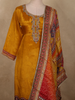 Antique Mustard Yellow Floral Zari Embroidered Design Satin Salwar Suit