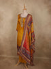 Antique Mustard Yellow Floral Zari Embroidered Design Satin Salwar Suit