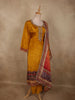 Antique Mustard Yellow Floral Zari Embroidered Design Satin Salwar Suit