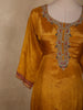 Antique Mustard Yellow Floral Zari Embroidered Design Satin Salwar Suit
