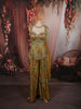 Antique Mustard Yellow Paisley Sequins and Beads Embroidered Design Chiffon Party Wear Indo Western Palazzo Suit with Matching Choker Dupatta
