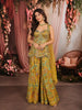 Antique Mustard Yellow Paisley Sequins and Beads Embroidered Design Chiffon Party Wear Indo Western Palazzo Suit with Matching Choker Dupatta