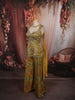 Antique Mustard Yellow Paisley Sequins and Beads Embroidered Design Chiffon Party Wear Indo Western Palazzo Suit with Matching Choker Dupatta