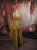 Antique Mustard Yellow Paisley Sequins and Beads Embroidered Design Chiffon Party Wear Indo Western Palazzo Suit with Matching Choker Dupatta