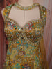 Antique Mustard Yellow Paisley Sequins and Beads Embroidered Design Chiffon Party Wear Indo Western Palazzo Suit with Matching Choker Dupatta