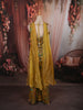 Antique Mustard Yellow Paisley Sequins and Beads Embroidered Design Chiffon Party Wear Indo Western Palazzo Suit with Matching Choker Dupatta