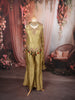 Antique Olive Green Floral Beads Embroidered Design Tissue Silk Palazzo Suit with Matching Choker Dupatta