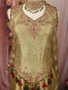 Antique Olive Green Floral Beads Embroidered Design Tissue Silk Palazzo Suit with Matching Choker Dupatta