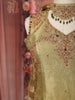 Antique Olive Green Floral Beads Embroidered Design Tissue Silk Palazzo Suit with Matching Choker Dupatta