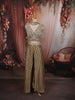 Antique Olive Green Floral Vine Sequins and Beads Embroidered Design Tissue Silk Indo Western Palazzo Suit with Matching Choker Dupatta