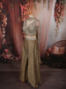 Antique Olive Green Floral Vine Sequins and Beads Embroidered Design Tissue Silk Indo Western Palazzo Suit with Matching Choker Dupatta