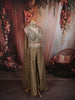 Antique Olive Green Floral Vine Sequins and Beads Embroidered Design Tissue Silk Indo Western Palazzo Suit with Matching Choker Dupatta