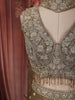 Antique Olive Green Floral Vine Sequins and Beads Embroidered Design Tissue Silk Indo Western Palazzo Suit with Matching Choker Dupatta