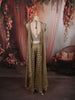Antique Olive Green Floral Vine Sequins and Beads Embroidered Design Tissue Silk Indo Western Palazzo Suit with Matching Choker Dupatta