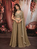Antique Olive Green Floral Vine Sequins and Beads Embroidered Design Tissue Silk Indo Western Palazzo Suit with Matching Choker Dupatta