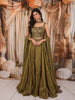 Antique Olive Green Heavy Sequins and Zardozi Embroidered Design Shimmer Party Wear Lehenga With Matching Choker  Dupatta